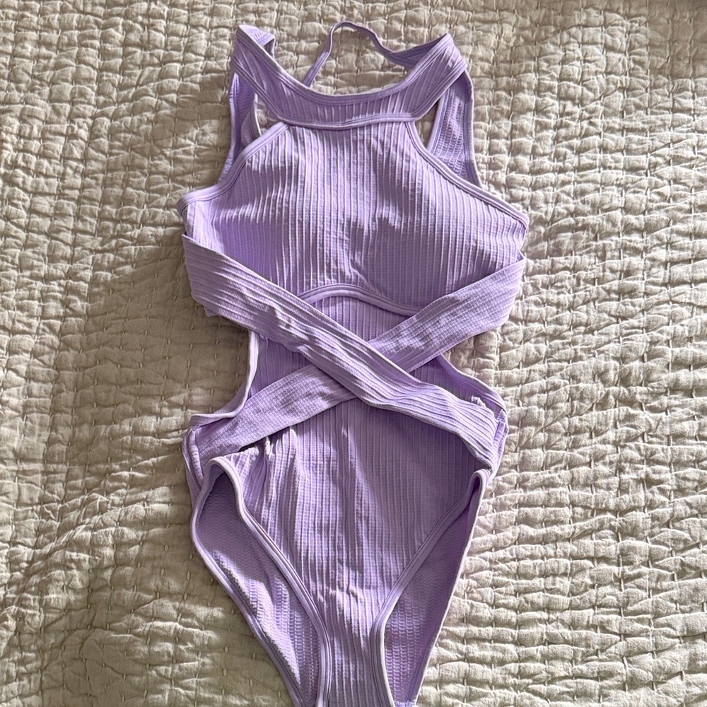 Lilac Ribbed Cutout Swimsuit